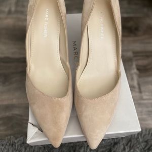 Light natural suede heels